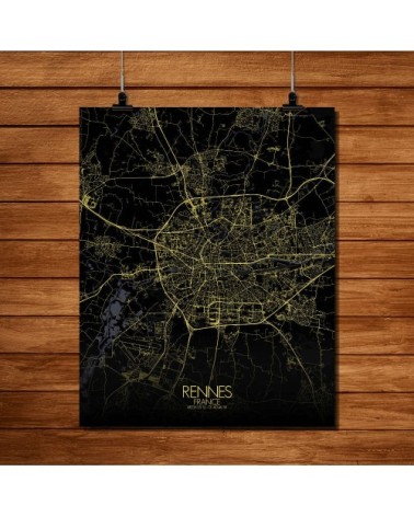 Affiche Rennes Carte Nuit 40x50