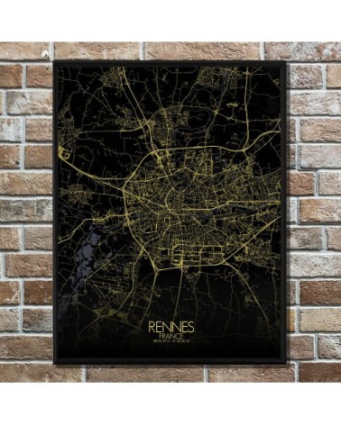 Affiche Rennes Carte Nuit 40x50