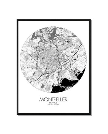 Affiche Montpellier Carte ronde 40x50