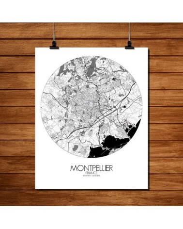 Affiche Montpellier Carte ronde 40x50