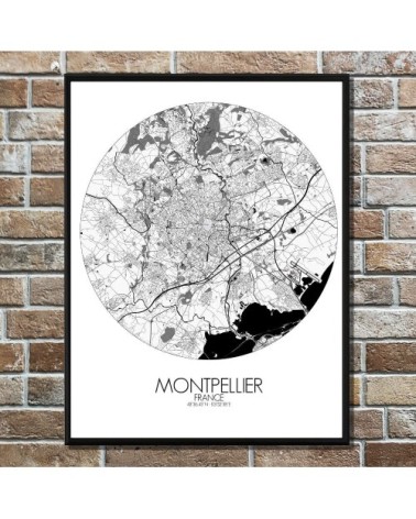 Affiche Montpellier Carte ronde 40x50