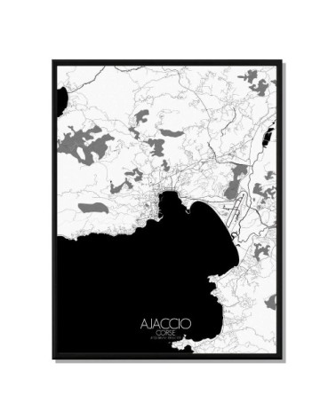 Affiche Ajaccio Carte N&B 40x50