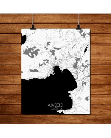 Affiche Ajaccio Carte N&B 40x50