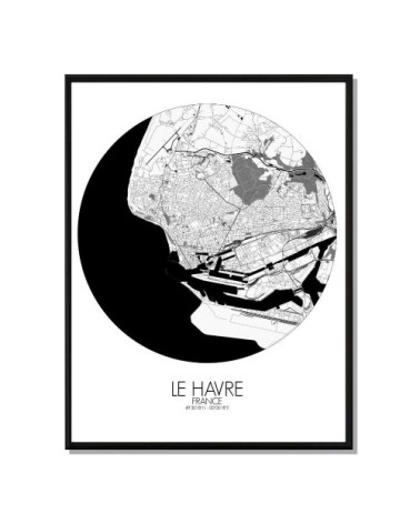 Affiche Le Havre Carte ronde 40x50