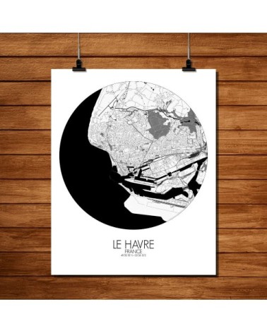 Affiche Le Havre Carte ronde 40x50