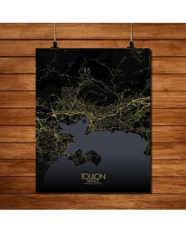 Affiche Toulon Carte Nuit 40x50