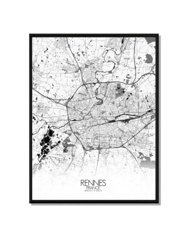 Affiche Rennes Carte N&B 40x50