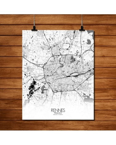 Affiche Rennes Carte N&B 40x50