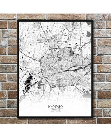 Affiche Rennes Carte N&B 40x50