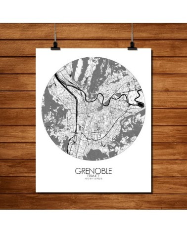 Affiche Grenoble Carte ronde 40x50