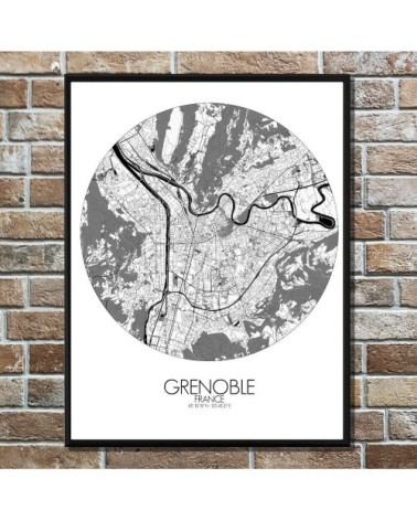 Affiche Grenoble Carte ronde 40x50