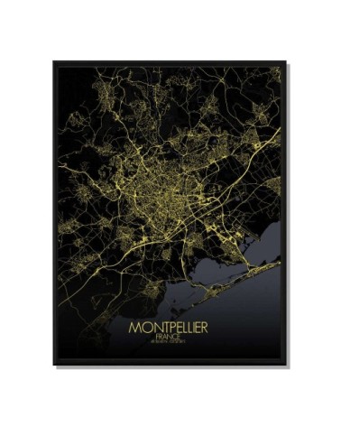 Affiche Montpellier Carte Nuit 40x50