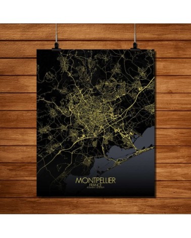 Affiche Montpellier Carte Nuit 40x50