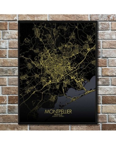 Affiche Montpellier Carte Nuit 40x50