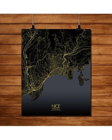 Affiche Nice Carte Nuit 40x50