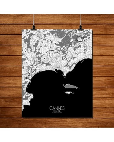 Affiche Cannes Carte N&B 40x50