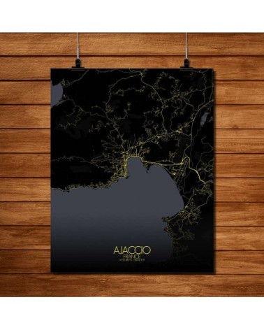 Affiche Ajaccio Carte Nuit 40x50