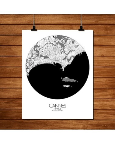 Affiche Cannes Carte ronde 40x50