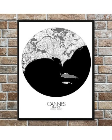 Affiche Cannes Carte ronde 40x50