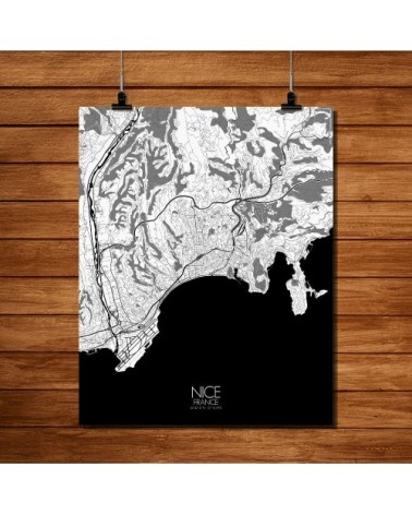 Affiche Nice Carte N&B 40x50