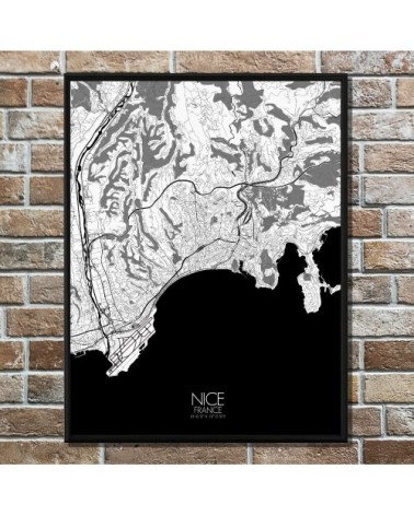 Affiche Nice Carte N&B 40x50