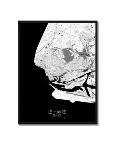 Affiche Le Havre Carte N&B 40x50