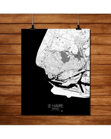 Affiche Le Havre Carte N&B 40x50