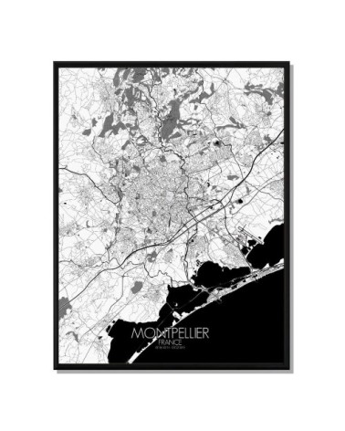 Affiche Montpellier Carte N&B 40x50