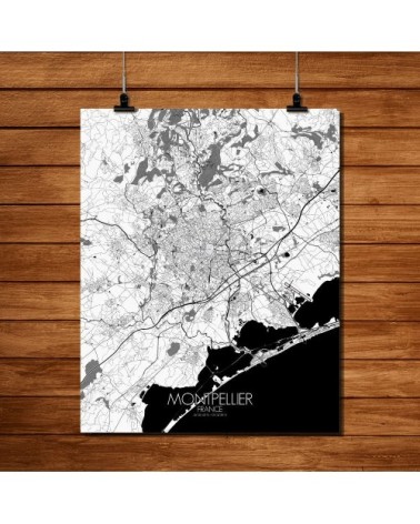 Affiche Montpellier Carte N&B 40x50