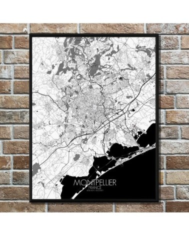 Affiche Montpellier Carte N&B 40x50