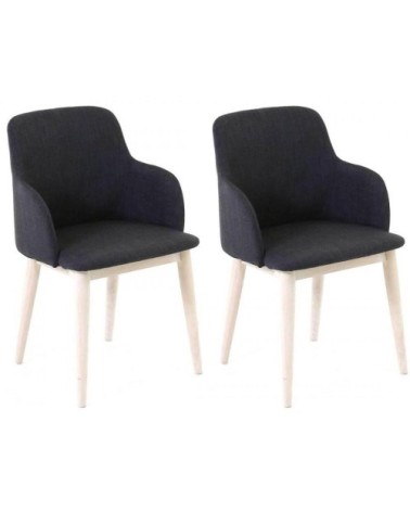 Chaise accoudoirs tissu gris foncé piétement placage chêne manie