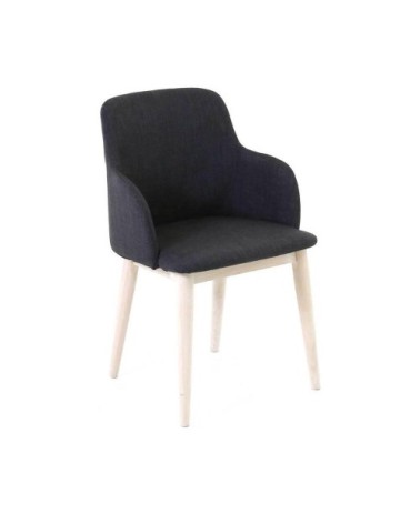 Chaise accoudoirs tissu gris foncé piétement placage chêne manie