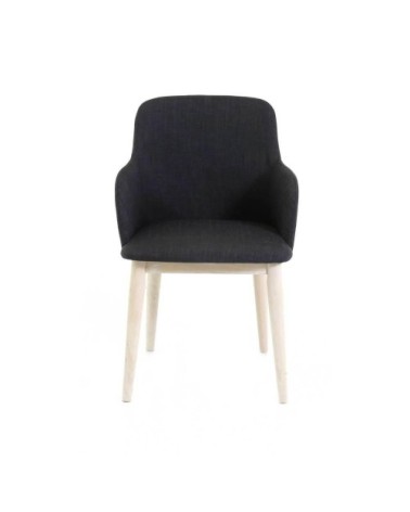 Chaise accoudoirs tissu gris foncé piétement placage chêne manie