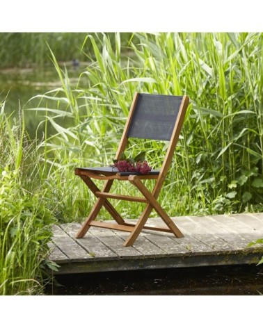 Chaise de jardin en acacia massif et textilène noir
