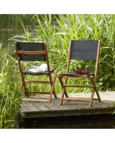 Chaise de jardin en acacia massif et textilène noir