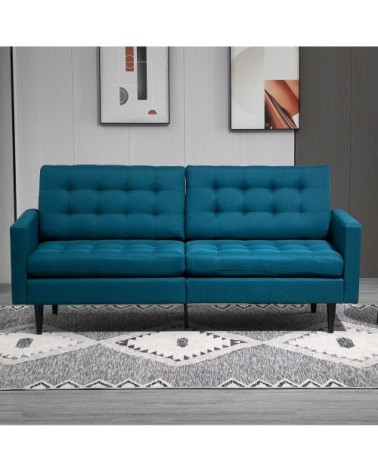 Canapé convertible 2 places dossiers inclinables lin bleu canard