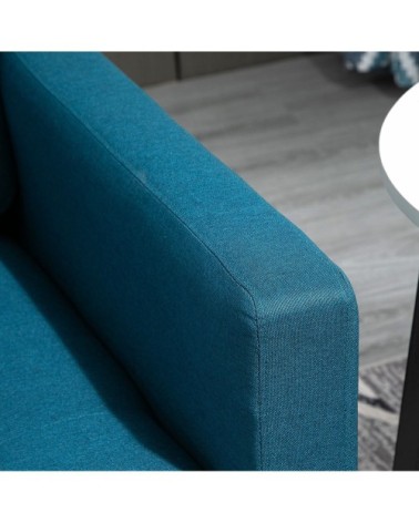 Canapé convertible 2 places dossiers inclinables lin bleu canard