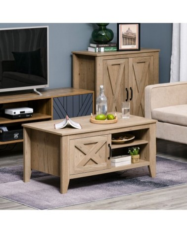 Table basse style rural chic placard 2 niches aspect bois clair