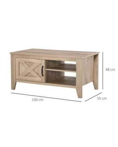 Table basse style rural chic placard 2 niches aspect bois clair