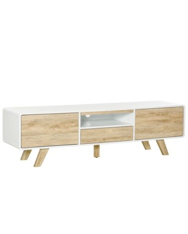 Meuble TV style scandinave 2 portes niche tiroir blanc chêne clair