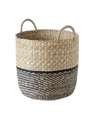 Panier rond en jonc de mer - Beige et noir