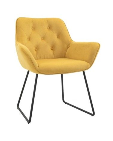 Chaise design contemporain métal noir velours moutarde