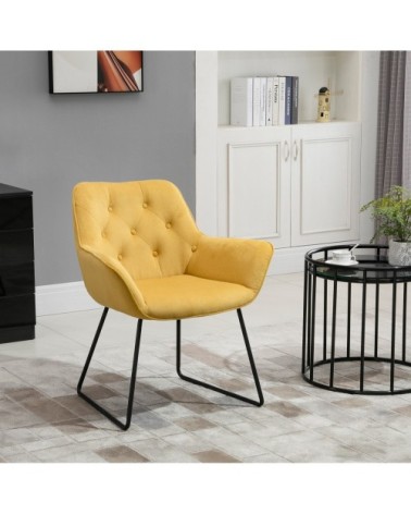 Chaise design contemporain métal noir velours moutarde
