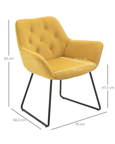 Chaise design contemporain métal noir velours moutarde