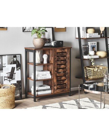 Commode 1 porte effet bois foncé noir