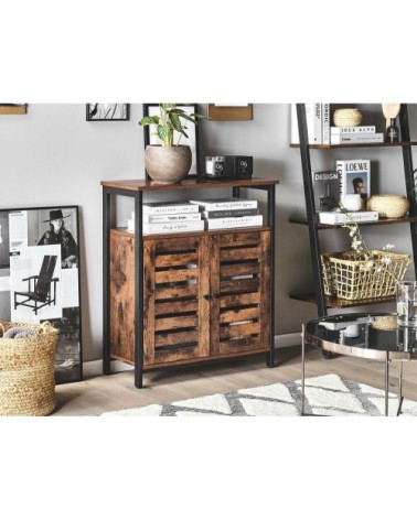 Commode 2 portes effet bois foncé noir