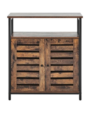 Commode 2 portes effet bois foncé noir