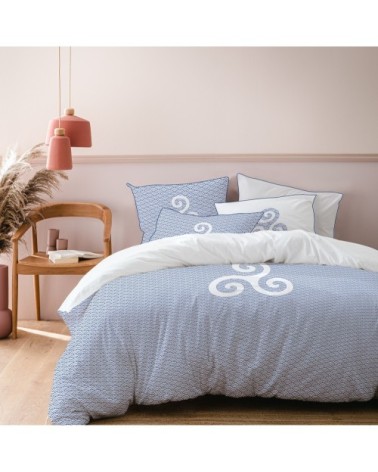 Parure de lit imprimée en coton Bleu 240x220+2x63x63cm