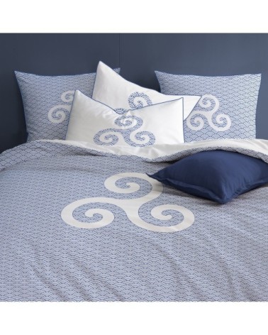Parure de lit imprimée en coton Bleu 240x220+2x63x63cm