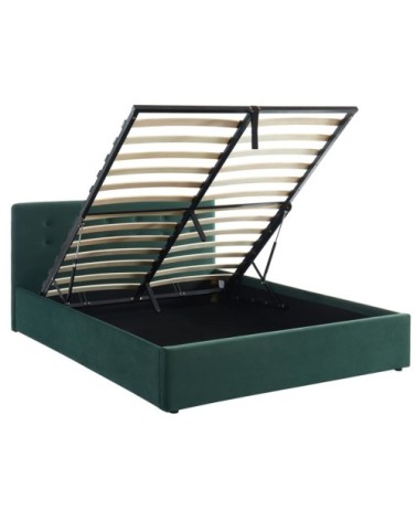 Lit coffre velours vert 160x200 avec sommier et tête de lit